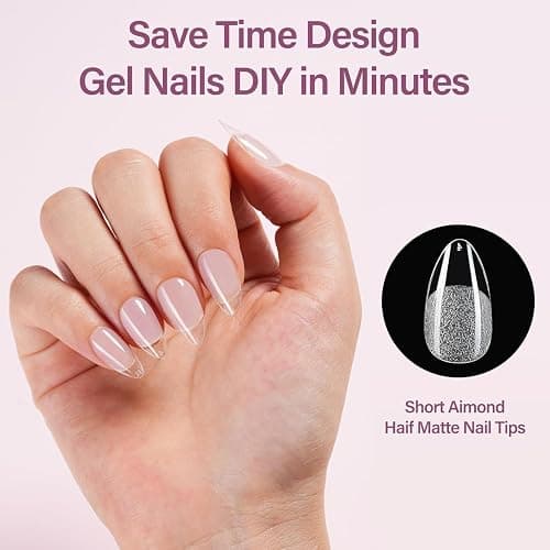 Misssix Short Almond Gel Nail Tips Kit, 360Pcs Pre Etched Clear gel x Fake Nails, Full Cover False Nail 9-in-1 Gel Glue and Portable Mini U V Nail Lamp for Women 12 Sizes thumbnail 2