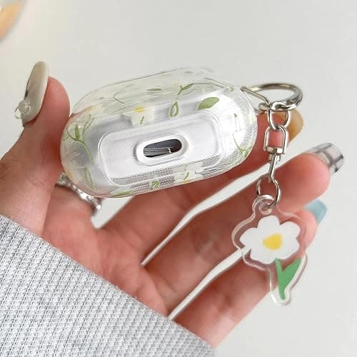 Hidysfas Compatible with AirPods Pro Case Soft TPU Flowers with Cleaner Kit Cute Keychain Cover Floral for Girls Women Airpods Pro 2nd/1st Generation Floral-Green Leaves thumbnail 4