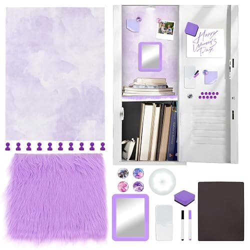 LARDUX Purple Locker Organizer Accessories Kit, Magnetic Locker Accessories for Girls with Body lamp, Rug, Magnetic Wallpaper, Mirror, Whiteboard, Pen Holder, Markers Back to School Essentials - Purple - Image 1