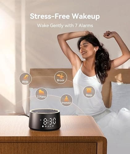 Dreamegg Sound Machine for Sleep - D1 Nova White Noise Sound Machine for Baby Adult with Alarm Clock, Soothing Sounds, Dimmable, White Noise Alarm Clocks for Bedrooms Heavy Sleepers Travel, Black thumbnail 5