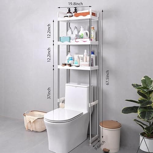 SIDIANBAN 3-Tier Over The Toilet Storage Shelf, Freestanding Bathroom Space Saver Organizer with 3 Hooks, Multipurpose Above Toilet Rack for Bathroom, Restroom, Laundry (3-Tier) thumbnail 2
