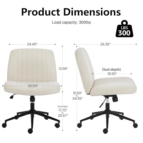 OLIXIS Criss Cross Chair with Wheels Wide Cross Legged Office Desk Vanity Chair Comfy Fabric Armless Adjustable Swivel for Home Computer Task Fabric Beige thumbnail 2