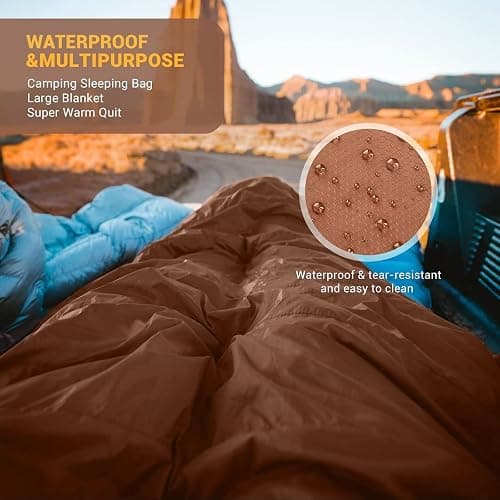 KingCamp Double Sleeping Bag for Adults, Queen Size 2 Person Sleeping Bag | XXL 100% Cotton Flannel Waterproof,Lightweight,Includes 2 Pillows Sleeping Bag,Perfect for Couples Family Camping Hiking thumbnail 8