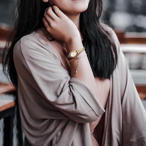 Diaofendi 3 Sizes (S/M/L) Small Gold Watches for Women - Fit 5"-8" Expansion Band, Valentine's Day Gifts for Mom Wife, Easy Read Ladies Quartz Watch, Water Resistant thumbnail 5