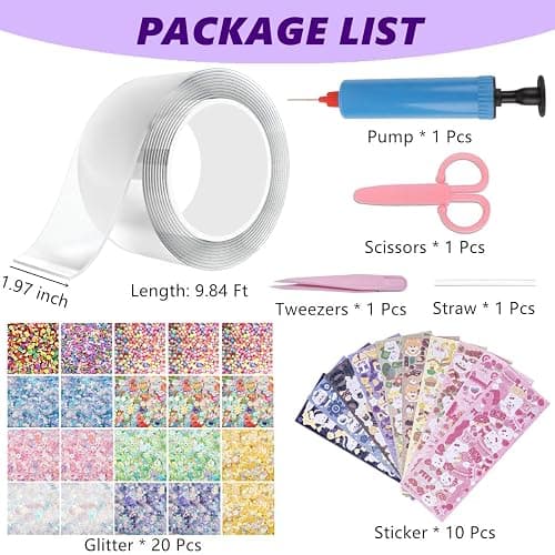 40 Pcs Nano Bubble Tape Kit with Balloon Inflator, Double Sided Tape Plastic Bubbles Balloon, Elastic Nano Bubble Tape DIY Craft Kit for Girls, Boys, Kids Party Favors and Novelty Toys thumbnail 2