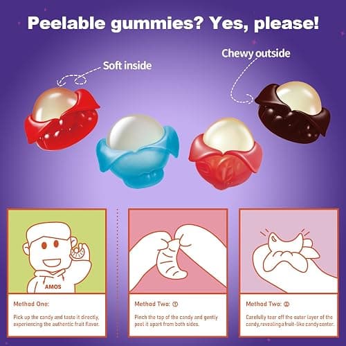 AMOS Peelerz Berry Assortment Peelable Gummy Sweets-240G | Interactive Peelable Berry Sweets Made with Real Fruit Juice. Perfect For Kids Party Bags, Gifting, and Family Movie Nights thumbnail 6