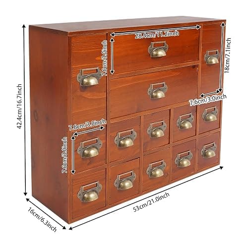 Armoire de rangement avec 14 tiroirs - Organiseur de tiroir de table - En bois vintage - 3 tailles différentes thumbnail 2