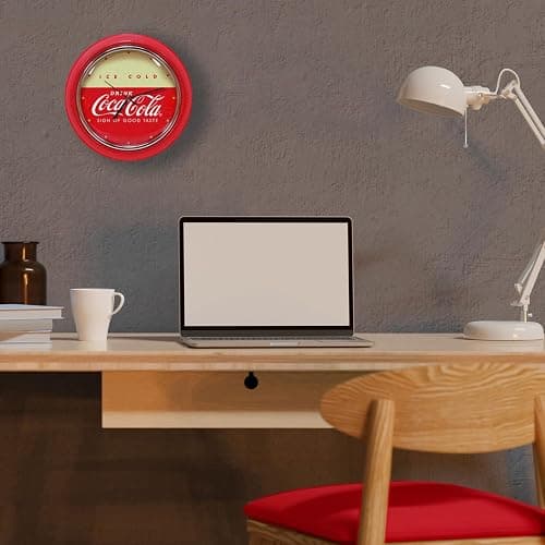 Mark Feldstein & Associates Drink Coca Cola Retro Refrigerator Style Round Diner Wall Clock, Red, 10 Inch thumbnail 2