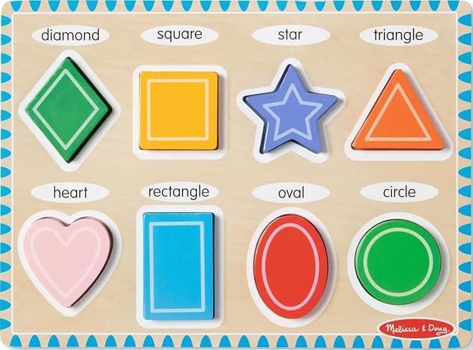 Melissa & Doug Shapes Wooden Chunky Puzzle (8 pcs) Color Matching Shape Sorter Toys for Toddlers Ages 2+ - FSC Certified - Image 1