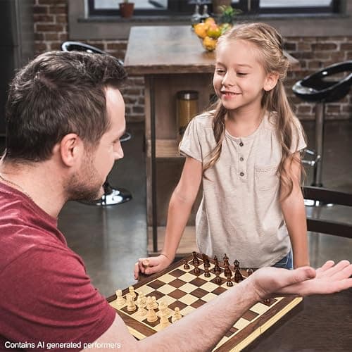 AMEROUS 15 Inches Magnetic Wooden Chess Set - 2 Extra Queens - Folding Board - Pieces Storage Slots, Handmade Portable Travel Chess Game - Beginner Chess Set for Kids, 6 up Age thumbnail 2