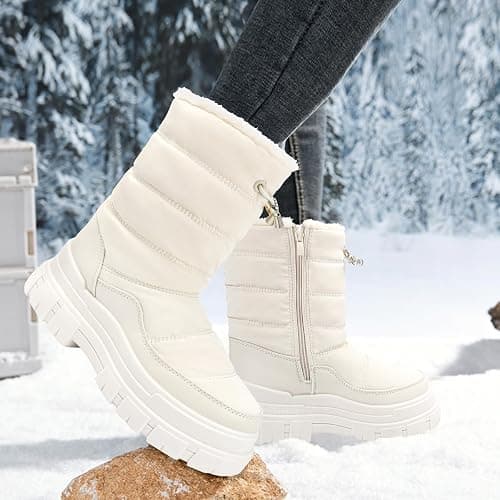 Viapipa Winter Boots for Women Waterproof, Snow Boots for Women, Womens Mid Calf Low Heel Zip Up Anti-Slip Warm Booties Comfortable for Outdoor Walking Hiking thumbnail 2