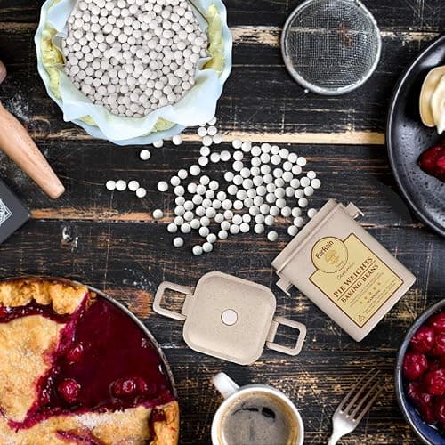 FurRain Ceramic Pie Weights Reusable 10mm Baking Beans Pie Crust Weights Natural Ceramic Stoneware with Wheat Straw Container thumbnail 4