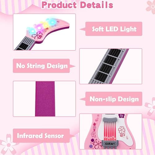 M SANMERSEN Kids Guitar for Girl Music Toy Electric Pink Guitars with Strap for Kid Toddler Musical Instrument Toys for 3 4 5 Year Old Girls Gifts thumbnail 5