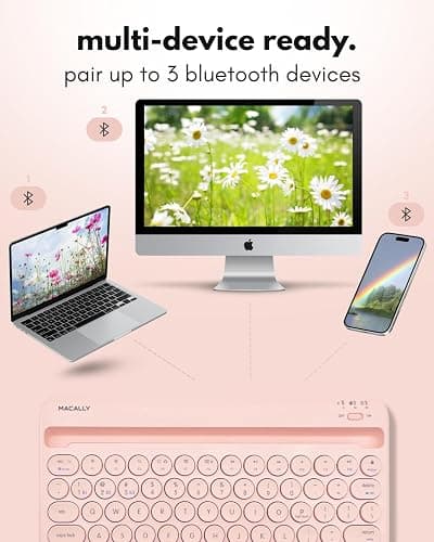 Macally Bluetooth Keyboard for iPad | Wireless Keyboard for Tablet, iPhone (Multi-Device, Built-in Stand, Rechargeable) Easy to Use and Cute Portable thumbnail 3