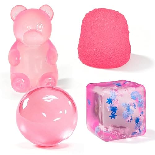 4Pcs Pink Taba Squishy Fidget Toys, Bear Cube Gummy Coconut Oil Stress Balls for Kids Adults, Squishies Cube, Sensory Toys Fidgets for Classroom Prize, Birthday Gifts Party Favors - Image 1