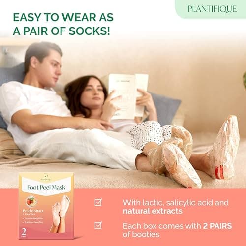 PLANTIFIQUE Foot Peeling Mask 2 Pack | Dermatologically Tested Repairs Heels & Removes Dry Dead Skin for Baby Soft Feet | Exfoliating Foot Peel Mask for Dry Cracked Feet | Peach thumbnail 5
