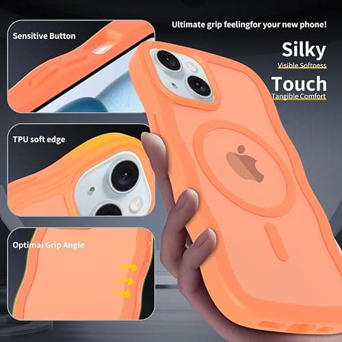 iYavvort Magnetic for iPhone 15 Case, [Compatible with MagSafe] [Military Grade Drop Protection] Translucent Matte Shockproof Anti-Scratch Phone Cover (Orange) thumbnail 2