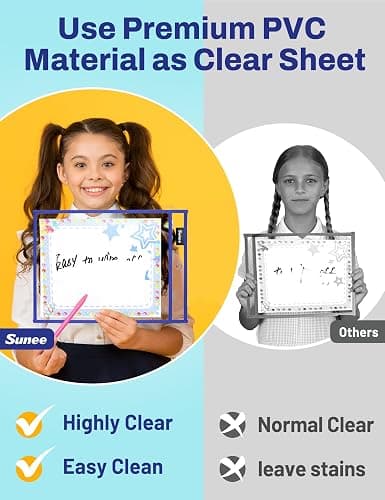 SUNEE 6 Packs Oversized Reusable Dry Erase Pocket Sleeves with Binder Ring, 6 Assorted Colors 10x14 Ticket Holders, Clear Plastic Sheet Protectors, Teacher School Classroom Supplies thumbnail 5