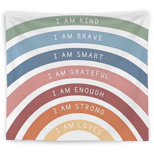 WNAGT Boho Rainbow Inspirational Tapestry, I Am Kind Daily Affirmation Tapestry Wall Hanging, Motivational Positive Quotes Wall Blanket Decor for Home Bedroom Living Room Office, 50x60 Inch - Image 1