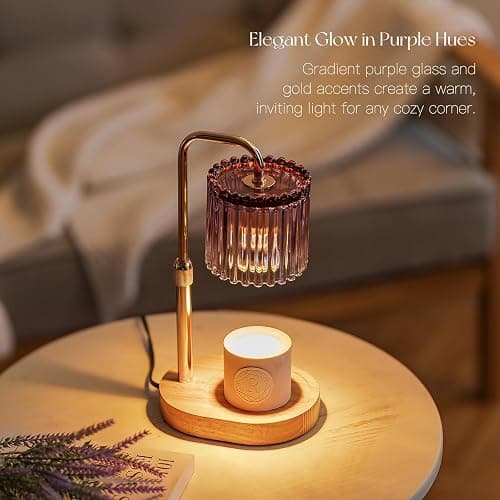 Candeldo Candle Warmer Lamp with Timer: Purple Candle Warming Lamp with 2 Bulbs Height Adjustable Wax Melt Dimmable Bedroom Decor for Women thumbnail 4