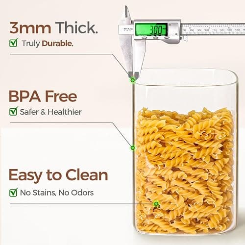 ComSaf 3.6 Qt Glass Food Storage Containers Set of 2, Large Storage Containers with Lids, Square Glass Jars with Lids, for Flour and Sugar, Cereal, Rice, Pasta, Oats, Coffee Beans thumbnail 5