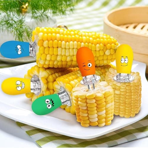 AUGSUN Corn Holders, 10Pcs/5 Pairs Corn Cob Holders Sets, Funny Faces Stainless Steel Corn on The Cob Holders BBQ Fork Skewers for Home Cooking Parties Camping (Multicolor) thumbnail 2