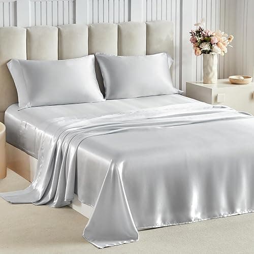 Tokokimo Satin Sheets Queen Size 4 PC - 16" Deep Pocket Silky Soft Bed Sheets, Wrinkle-Free Satin Silk Sheet, Hair & Skin Saver Bed Sheets Set with 1 Fitted Sheet, 1 Flat Sheet, 2 Pillow Cases - Image 1