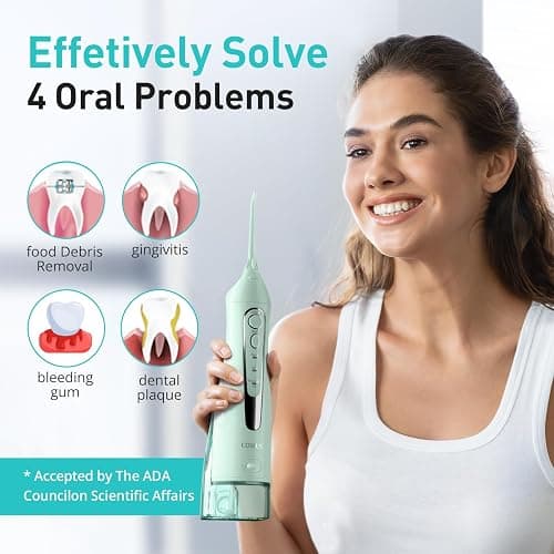 COSLUS ADA Accepted C20 Water Dental Flosser Teeth Pick, 300ML Larger Tank | Portable Rechargeable Oral Irrigator for Orthodontic & Sensitive Gums, Cordless for Travel, Family, Professional Set, Green thumbnail 6