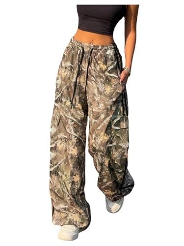 SOLY HUX Women's Camo Cargo Pants Drawstring Elastic Waist Wide Leg Baggy Sweatpants Streetwear - Image 1