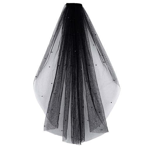 Acenail Black Veil Brides Wedding Long Pearl Mourning Funeral Lace Bridal Halloween Veil - Pearl - Image 1