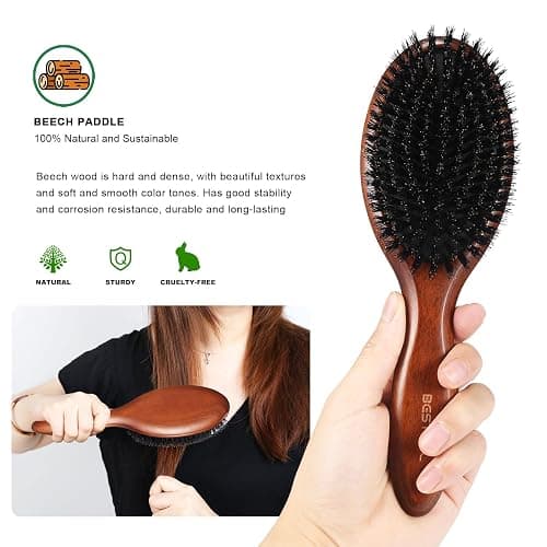 BESTOOL Hair Brush, Boar Bristle Hair Brushes for Women Men Kids, Boar Bristle Brush for Hair Smoothing, Everyday Brush Enhances Shine & Health thumbnail 3