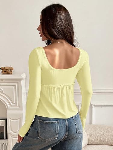 SOLY HUX Women's Babydoll Tops Long Sleeve Henley Shirts Cute Square Neck Coquette Peplum Top thumbnail 3
