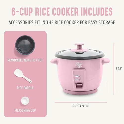 GreenLife Rice Cooker with Removable PFAS-Free Ceramic Nonstick Pot, 3-Cups Uncooked/6-Cups Cooked, Grains & Oatmeal Multicooker, Compact One-Switch Design, Auto Keep Warm, Easy Clean, Pink thumbnail 2