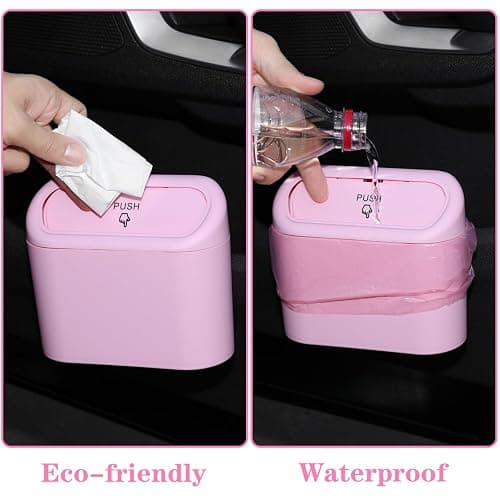SGLRT Car Trash Can Bin with Lid - Universal Vehicle Mini Leakproof Garbage Can Bin with 20pcs Trash Bags Can Organizer Storage for Front Back Seat Accessories for Auto Office Bedroom Home(Pink) thumbnail 5