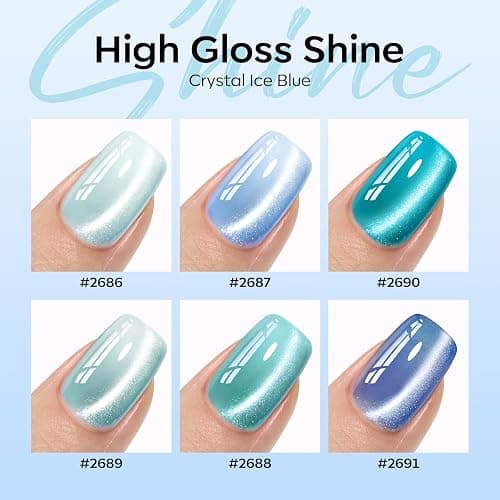 Modelones Gel Nail Polish, 6 Colors Light Baby Blue Green 9D Cat Eye Glitter Gel Polish with Magnetic Stick Summer Soak Off LED Manicure DIY Salon Gift Starter Kit thumbnail 3