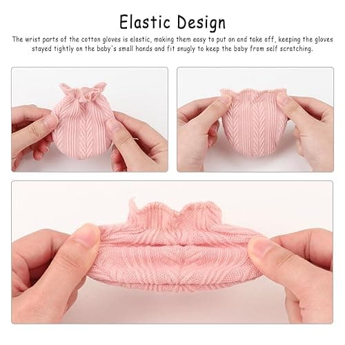 AQOKKA Newborn Baby Mittens No Scratch Cotton Elastic Wrist Gloves Infant Toddler Mittens for Baby Boy Girl 0-6 Months thumbnail 4