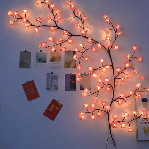 Enchanted Cherry Blossom Vine Twig Lights,7.55ft Twinkling LED Tree Branch Fairy String Lights with 144 LED Lights and Remote,8 Lighting Modes,Christmas Indoor Decorations for Home Wall Door Window thumbnail 2