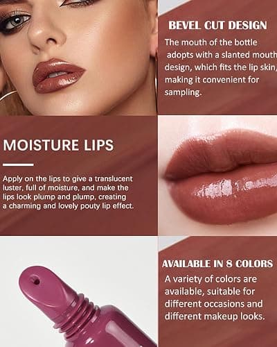 Tinted Peptide Lip Balm,4Pcs Hydrating Lipgloss Moisturizer Nude Pink Rose Red Liptint, Plumping Jelly Lip Treatment Balm Non-Stick Lips Glow Oil Mother's Lips Care Makeup Gift-01+02+03+08 thumbnail 5