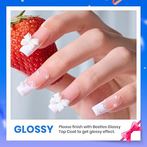 Beetles 3Pcs 15ml White Gel Nail Polish and No Wipe Gel Top Coat & Base Coat Christmas Set, Soak Off UV Lamp and Long Lasting Glossy Top Coat French Manicure Art Design Kit thumbnail 5