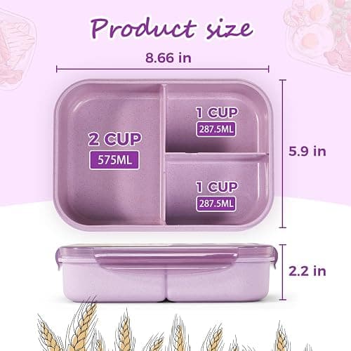 MISS BIG Lunch Box Kids, Leak Proof Lunch Containers, Mom’s Choice No BPAs and No Chemical Dyes Bento Box for Kids,Microwave and Dishwasher Safe Lunch Box (Purple M) thumbnail 3