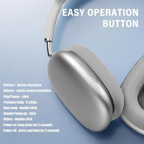 Wireless Headphones Bluetooth Headphones Active Noise Cancelling Over-Ear Head-Phones with Microphones, 24 Hours Playtime, HiFi Audio Adjustable Headset for iPhone/Android/Samsung - White thumbnail 3