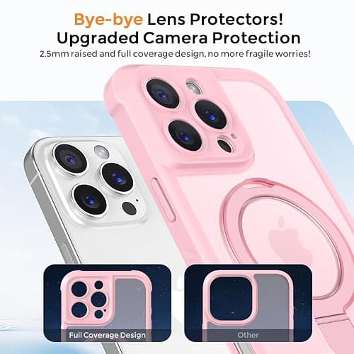 MOCCA Design for iPhone 16 Pro Case with Magnetic Invisible Stand [Full Camera Protection] [Compatible with Magsafe] Military Drop Shockproof Translucent Matte Phone Case Cover 6.3",Pink - iPhone 16 Pro 6.3inch - Pink thumbnail 3