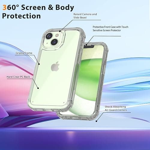 Lifedance for iPhone 15 Case, Full-Body Rugged Protective Case with Built-in Screen Protector, 10 FT Military Grade Drop Protection Heavy Duty Shockproof Phone Case for iPhone 15, Clear thumbnail 3