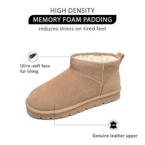 HORMAUWORD Suede Platform Mini Snow Boots for Women, Genuine Leather Fuzzy Ankle Winter Snow Boots with Fur Lined, Anti-Slip Boot For Outdoor thumbnail 5