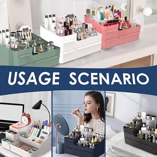 Makeup Organizer for Vanity, Bathroom Countertop Storage Display Boxes Case,Stackable Cosmetic Holder for Jewelry Hair Accessories Beauty Skincare Product Organizing with drawer organizer tray, Black thumbnail 8