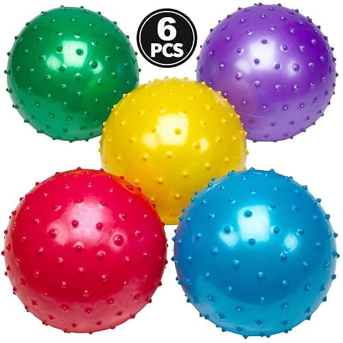 Bedwina Knobby Balls - (Pack of 6) Bulk 7 Inch Sensory and Spiky Massage Stress Balls for Toddlers, with Pump, Fun & Bouncy for Toddler, Kids Party Favors, Stocking Stuffers thumbnail 3
