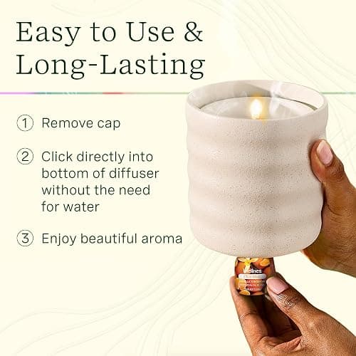 Lifelines Flameless Candle Aromatherapy Essential Oil Diffuser with 2 ClickWick Essential Oil Blends - Cordless & Waterless Diffuser for Home - Scented Electric Candles Blow Out Flame - Frosted Cream thumbnail 6