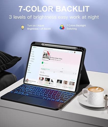 Harvopu Compatible for iPad 11th 10th Generation Case with Keyboard, Folio Cover with Pencil Holder, Multi-Touch Trackpad, 7 Color Backlit, Detachable Keyboard for iPad (A16) 11th/10th Gen (Black) thumbnail 5
