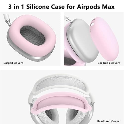 Silicone Case Cover for AirPods Max, Ear Pad Case Cover/Ear Cups Cover/Headband Cover for AirPod Max Headphones, Accessories Soft Silicone Protector for Apple AirPods Max New USB-C (2024) (Pink) thumbnail 3