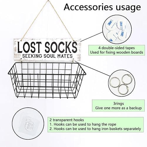 Togestar Lost Socks Laundry Sign And Basket, Wall-Mounted Lost Sock Organizer, Laundry Room Organization thumbnail 5